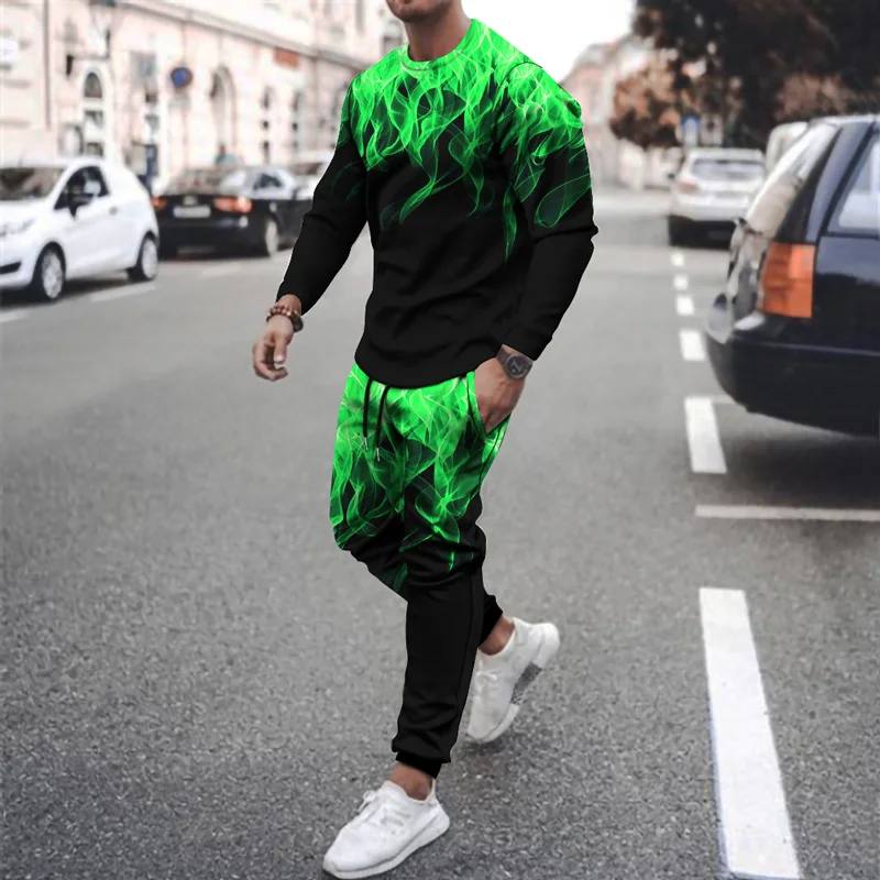 Men's 3D Flame Printing Long-Sleeved T-shirt Trousers 2 Pieces Comfortable Breathable Casual Sports Suits Sweatshirt Sweatpants
Men's 3D Flame Printing Long-Sleeved T-shirt Trousers 2 Pieces Comfortable Breathable Casual Sports Suits Sweatshirt Sweatpants