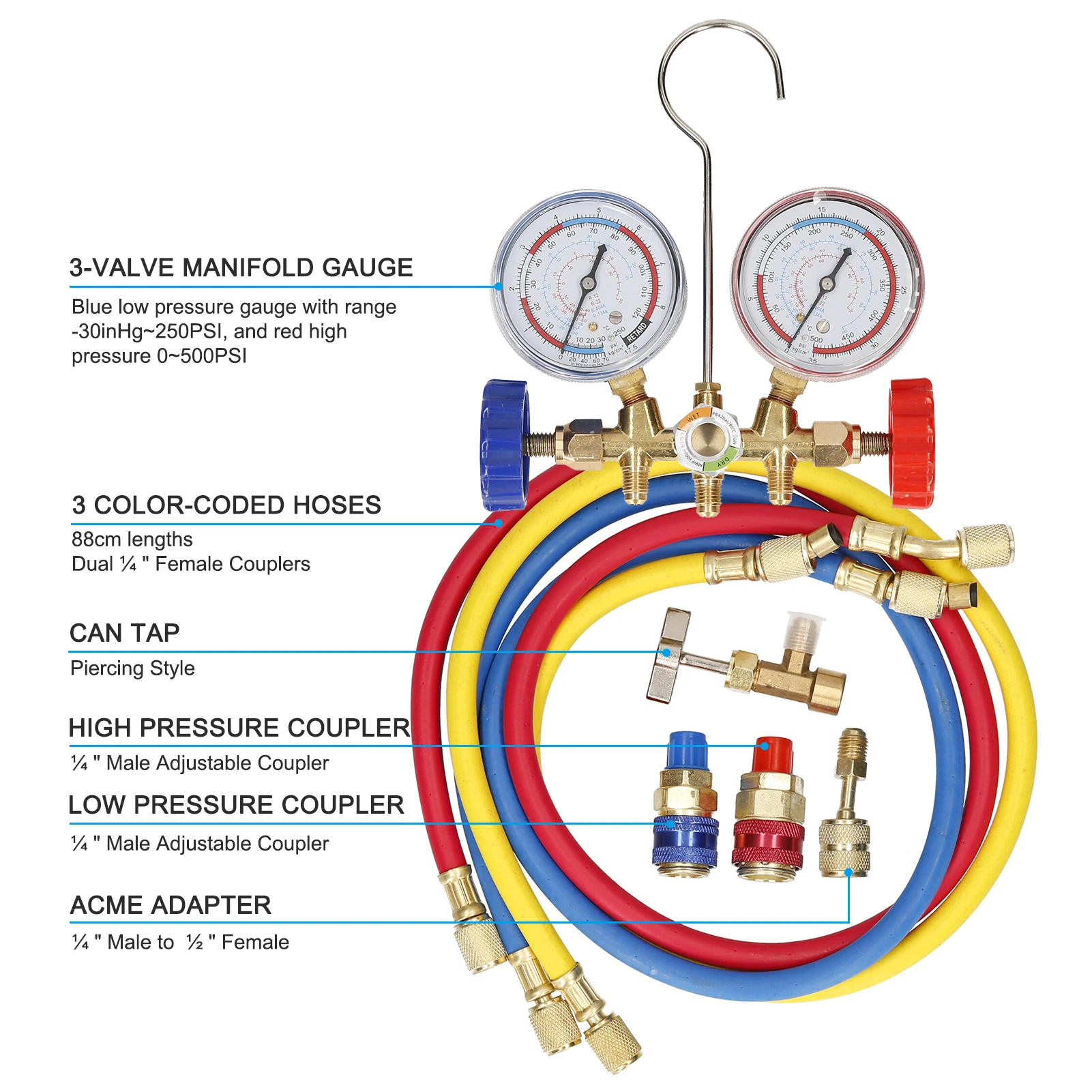 Refrigerant Manifold Gauge Set Air Conditioning Tool for R12 R22 R-404A R-134a Air Condition Refrigeration Tool with Hose Hook
Refrigerant Manifold Gauge Set Air Conditioning Tool for R12 R22 R-404A R-134a Air Condition Refrigeration Tool with Hose Hook