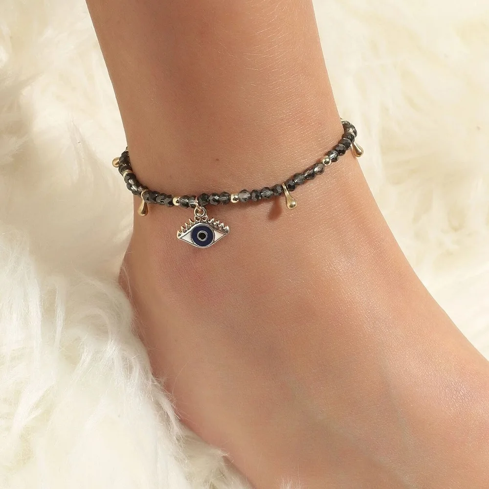 European American Style Anklet Temperament Simple Crystal Beaded Beach Devil Eye Pendant Elegant Luxury Women Foot Accessories
European American Style Anklet Temperament Simple Crystal Beaded Beach Devil Eye Pendant Elegant Luxury Women Foot Accessories