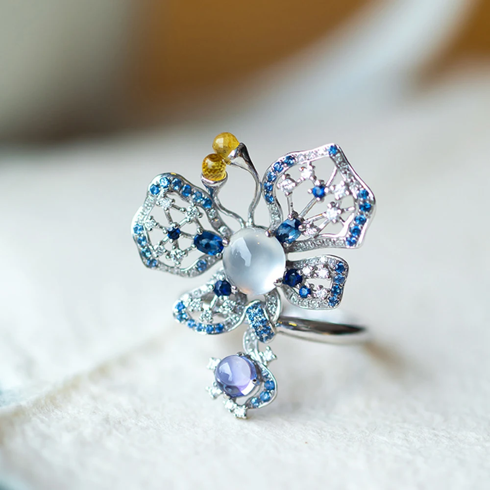 

Оригинальное новое кольцо с бабочкой в виде капусты, женский набор со сверкающими бриллиантами из высокоуглеродистого бриллианта, сверкаю...