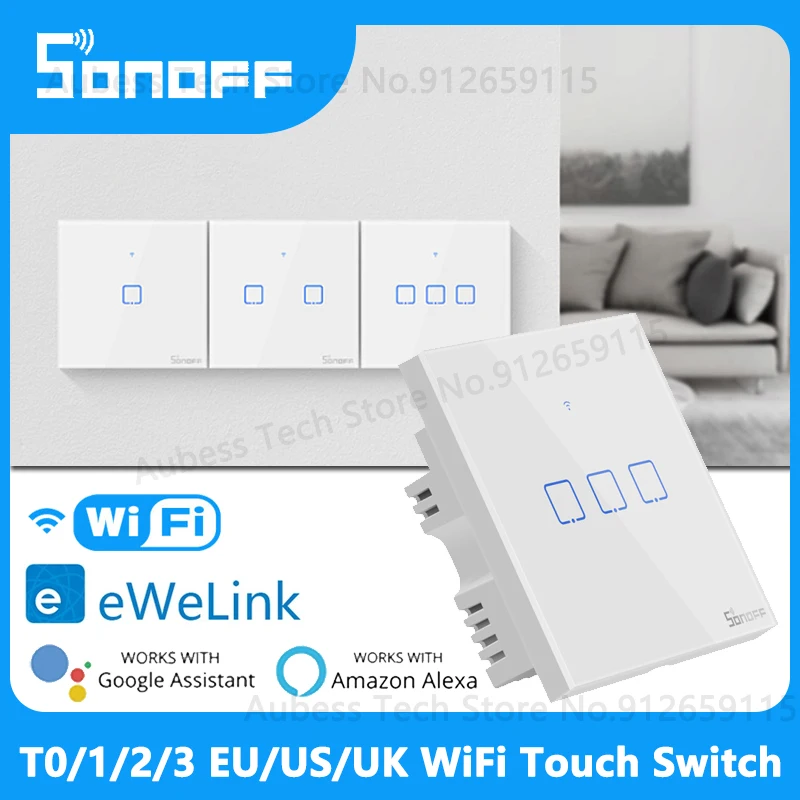 

SONOFF T0 T1 T2 T3 WiFi Smart Touch Switch 1/2/3 Gang Wall Button Panel Switch EU/US/UK For eWeLink Alexa Google Home Assistant
