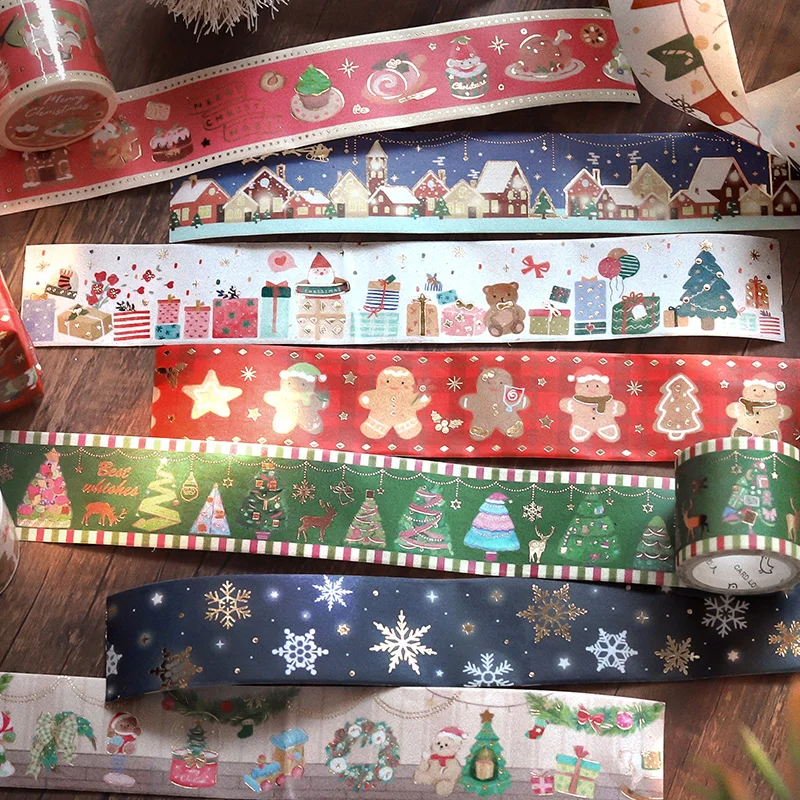 

Christmas Theme Gold Stamping Washi Tape Aesthetic Scrapbooking Photo Album Cute Gift Packaging Kawaii Decor Supplies Collage
