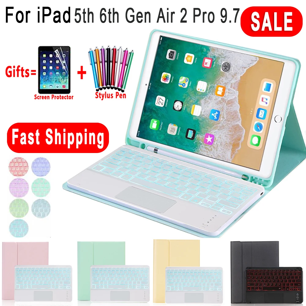 For iPad 5th 6th Generation 9.7 2017 2018 Air 2 Pro 9.7 Case with Backlit Touchpad Keyboard Detachable Wireless Leather Cover
For iPad 5th 6th Generation 9.7 2017 2018 Air 2 Pro 9.7 Case with Backlit Touchpad Keyboard Detachable Wireless Leather Cover