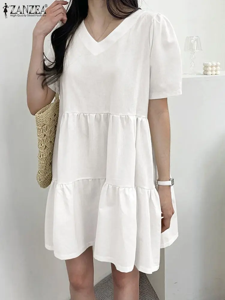 ZANZEA Short Sleeve V-neck Mini Dresses Women Fashion Holiday Solid Sundress 2023 Summer Casual Loose Pleated Tiered Vestidos
ZANZEA Short Sleeve V-neck Mini Dresses Women Fashion Holiday Solid Sundress 2023 Summer Casual Loose Pleated Tiered Vestidos