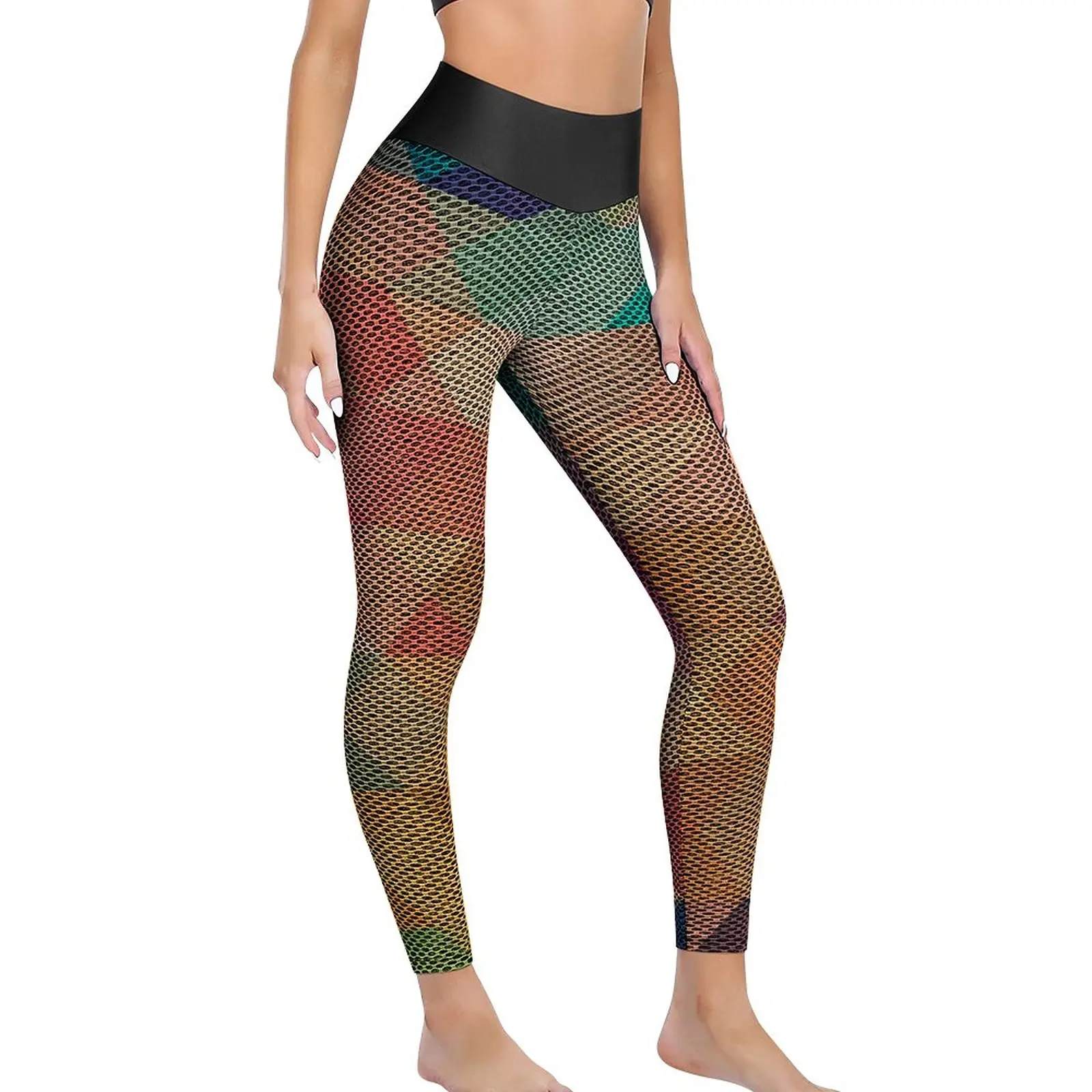 

Colorful Geo Print Yoga Pants Lady Ombre Checkered Leggings Sexy High Waist Funny Yoga Sport Legging Elastic Graphic Gym Leggins
