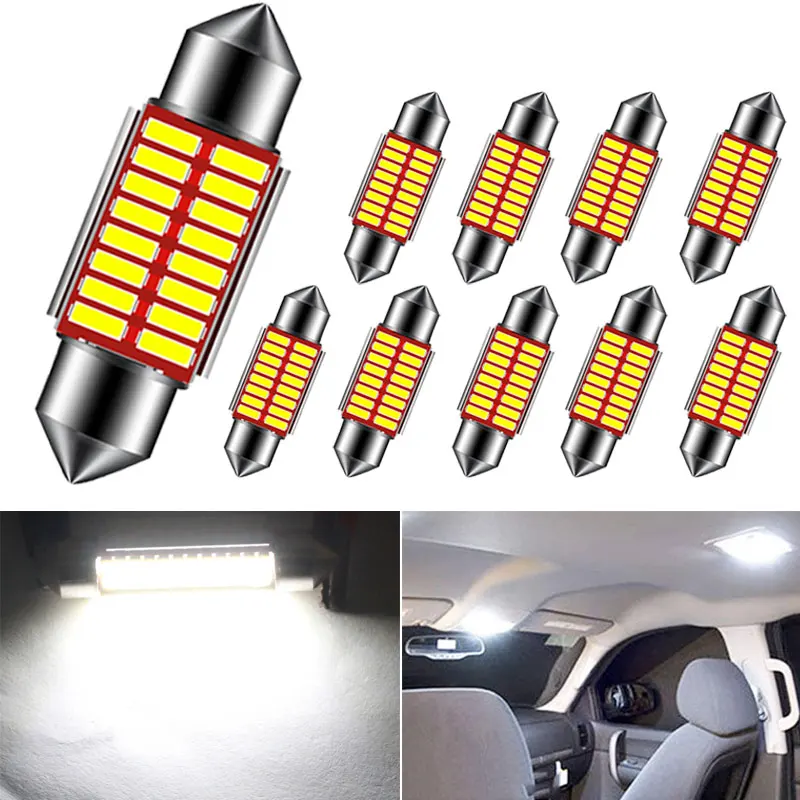 

10 PCS C10W C5W LED Bulbs Festoon 31mm 36mm 39mm 41mm Canbus 12V 7000K White Car Interior Dome Reading Trunk License Plate Lamps