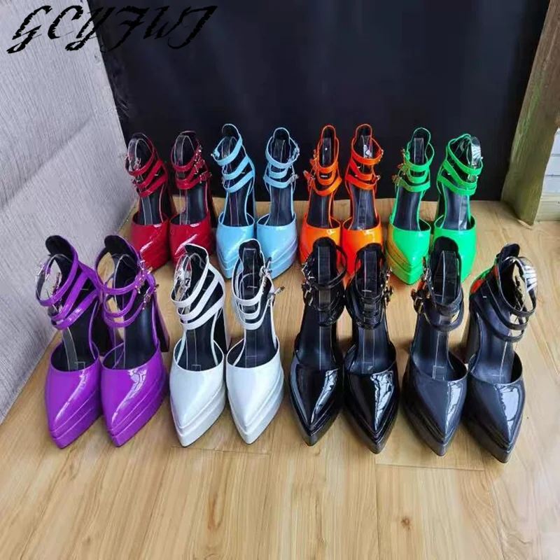 Roman Women's Sandals Pointed Toe Patent Leather Thick Platform Female Pumps Summer High Heel Sexy Dress Wedding Ladies Shoes
Roman Women's Sandals Pointed Toe Patent Leather Thick Platform Female Pumps Summer High Heel Sexy Dress Wedding Ladies Shoes