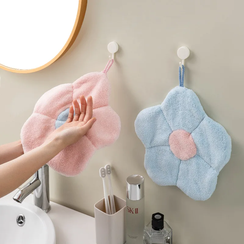 

Flower Shape Hand Towels Thickened Coral Fleece Breathable Wipe Handkerchief Bathroom Kitchen Super Absorbent Dishcloth Towel