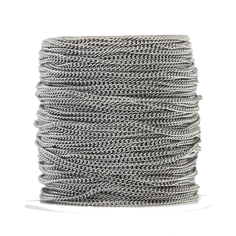 

3Meters Silver Color Stainless Steel 2mm Width Chains Extender Curb Rolo Link Chain For DIY Jewelry Necklaces Making Findings