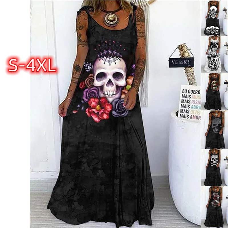 3D Punk Skull Print Women Sundress 2022 Spring Sexy Sleeveless Sling Long Party Dresses Fashion Female Maxi Dress Femme Vestidos
3D Punk Skull Print Women Sundress 2022 Spring Sexy Sleeveless Sling Long Party Dresses Fashion Female Maxi Dress Femme Vestidos