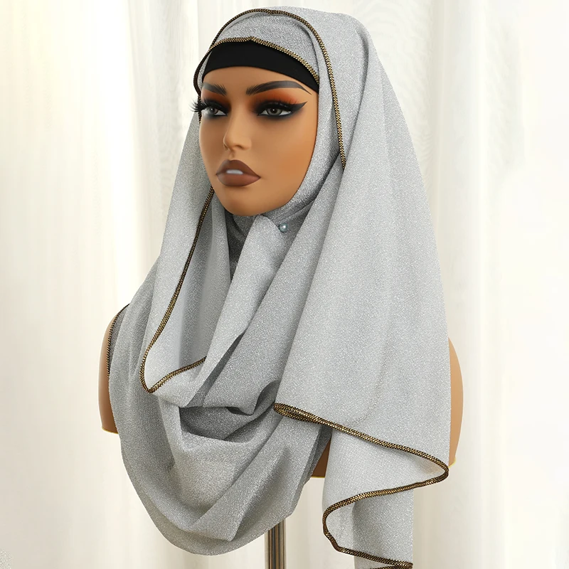 

Модные женские мусульманские хиджабы с защитой от солнца, шарф из серебряной проволоки, большая шаль, женская простая мягкая длинная Универсальная бандана, мусульманский головной платок