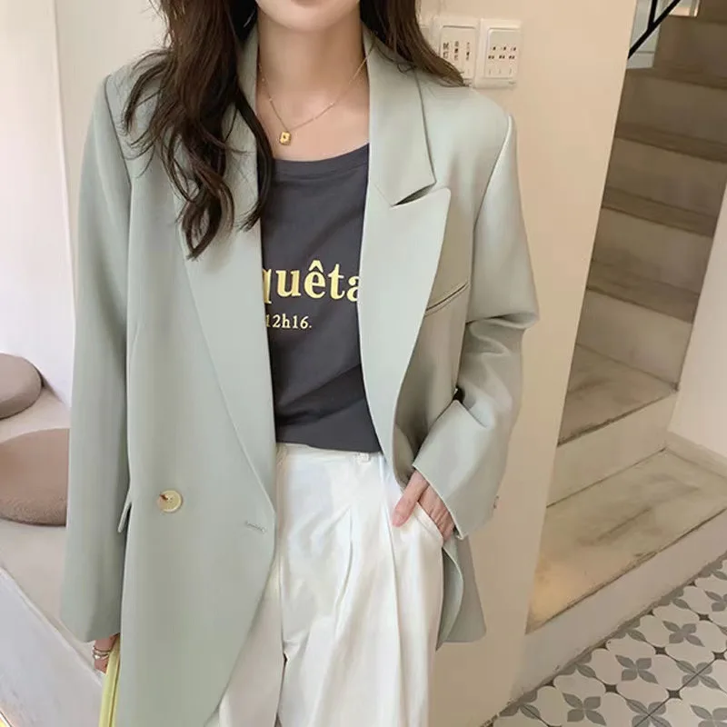 Female Casual Double Breasted Light Green Blazer New Chic Loose-Fit Streetwear Lapel Collar Jacket For Women
Female Casual Double Breasted Light Green Blazer New Chic Loose-Fit Streetwear Lapel Collar Jacket For Women