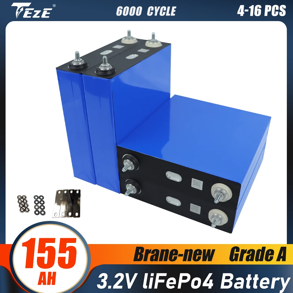 6000 Cycles 155Ah Lifepo4 Battery Grade A 3.2V Rechargeable Cell Pack 12V 24V for Solar Storage Golf Cart RV Boat EU US Tax Free
6000 Cycles 155Ah Lifepo4 Battery Grade A 3.2V Rechargeable Cell Pack 12V 24V for Solar Storage Golf Cart RV Boat EU US Tax Free