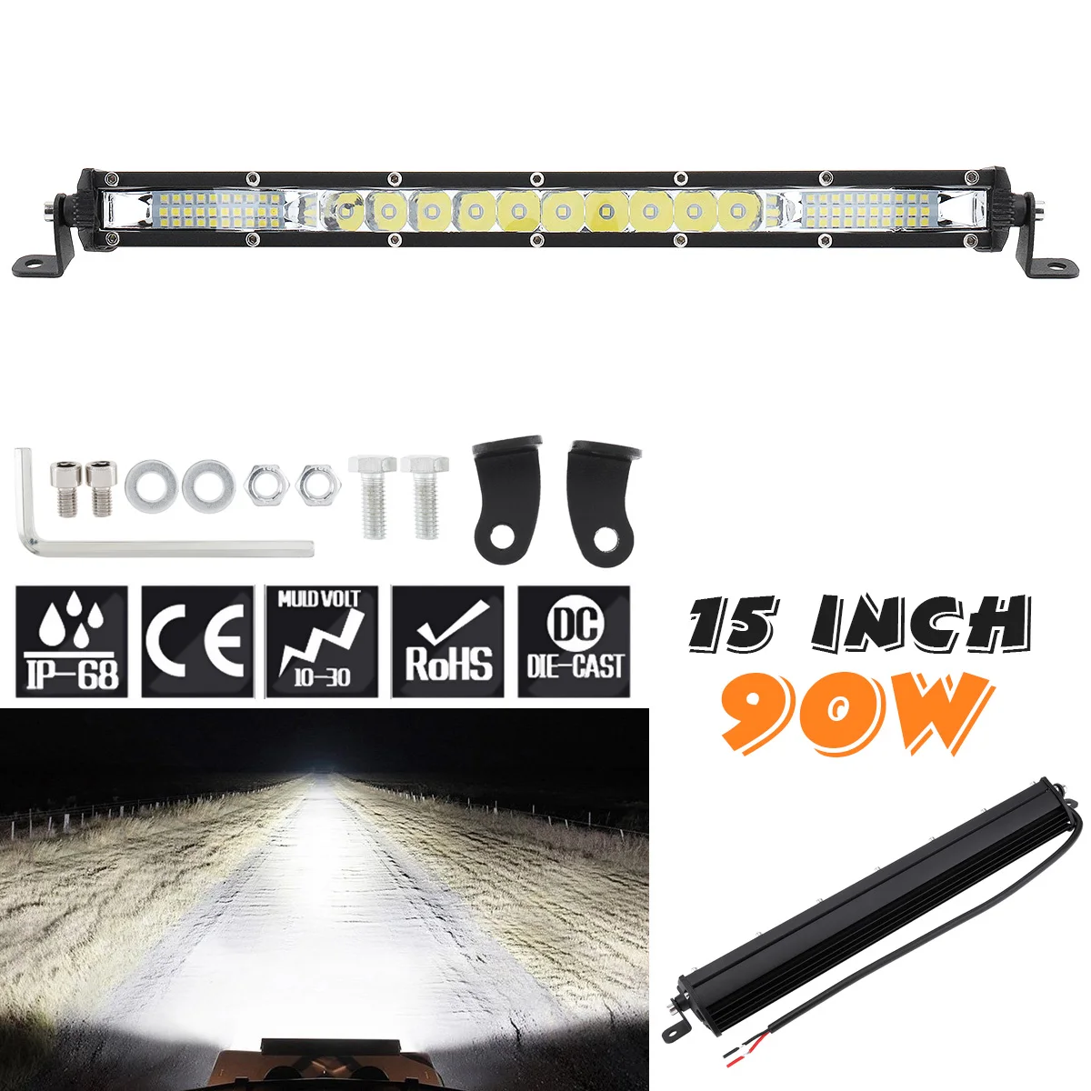 1pcs Ultra-thin Single Row 15 Inch 90W Offroad Car LED Work Light Bar LED Strip Light Lamp for Off Road Car SUV ATV Trucks
1pcs Ultra-thin Single Row 15 Inch 90W Offroad Car LED Work Light Bar LED Strip Light Lamp for Off Road Car SUV ATV Trucks