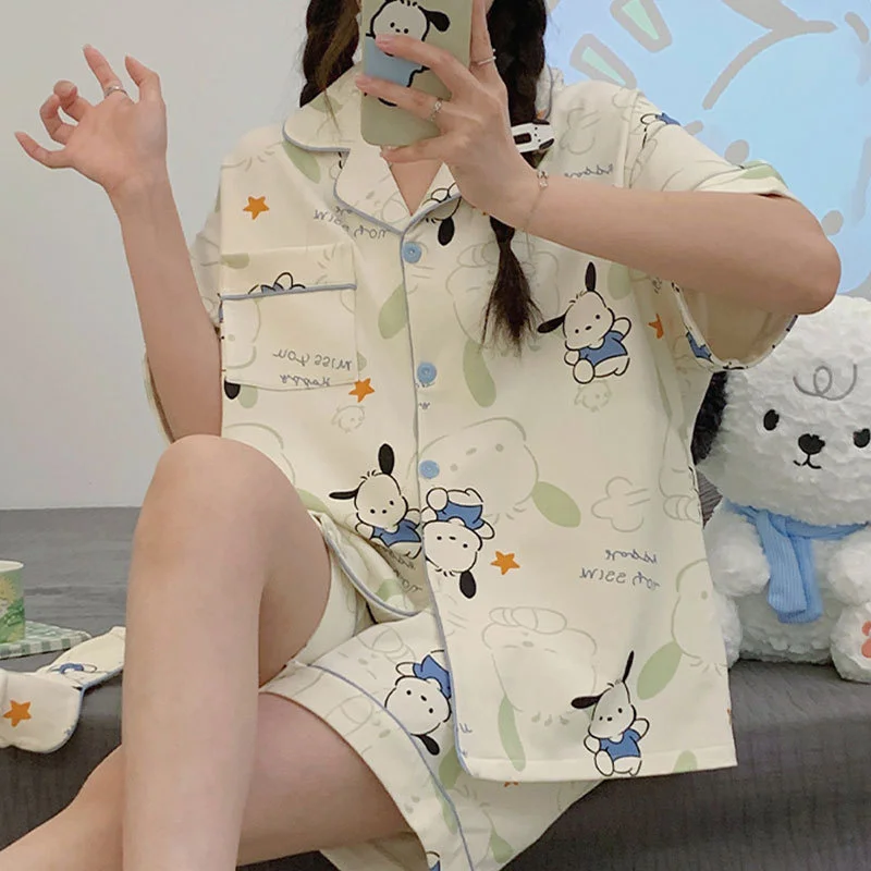 Kawaii Sanrios Pochacco Short Sleeve Pajama Eye Mask Suit Cute Cartoon Anime Summer Home Clothes Three Piece Set Toys for Girls
Kawaii Sanrios Pochacco Short Sleeve Pajama Eye Mask Suit Cute Cartoon Anime Summer Home Clothes Three Piece Set Toys for Girls
