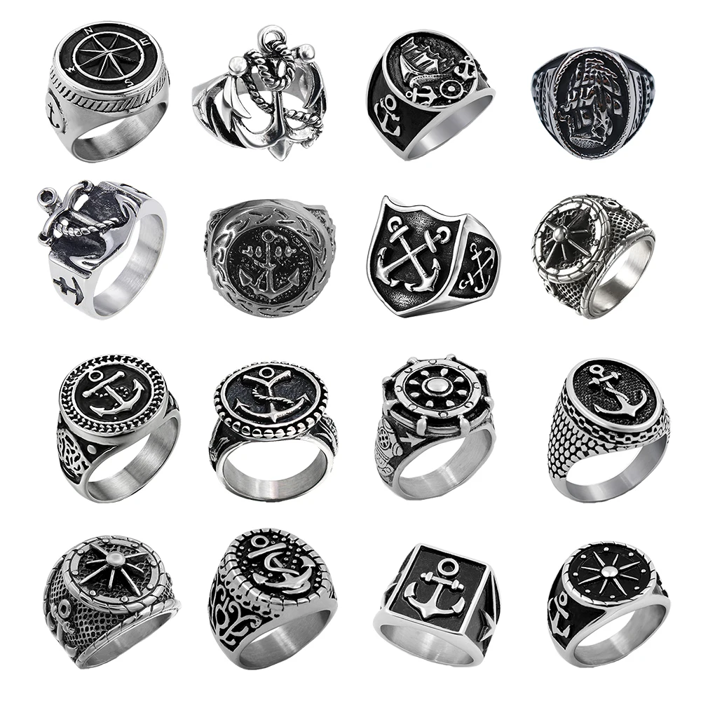 SHARK Punk Gothic Rings for Women Mens Ship Anchor Shape Silver Titanium Steel Sailor Anchor Compass Retro Party Luxury Jewelry
SHARK Punk Gothic Rings for Women Mens Ship Anchor Shape Silver Titanium Steel Sailor Anchor Compass Retro Party Luxury Jewelry