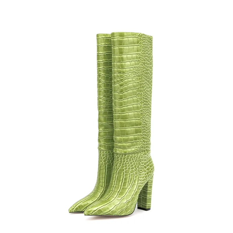 New Style Women Long Boots Crocodile Print Crude Heel Green Pointed Toe Ladies Shoes Plush In High Heel Warmest Botas de mujer
New Style Women Long Boots Crocodile Print Crude Heel Green Pointed Toe Ladies Shoes Plush In High Heel Warmest Botas de mujer