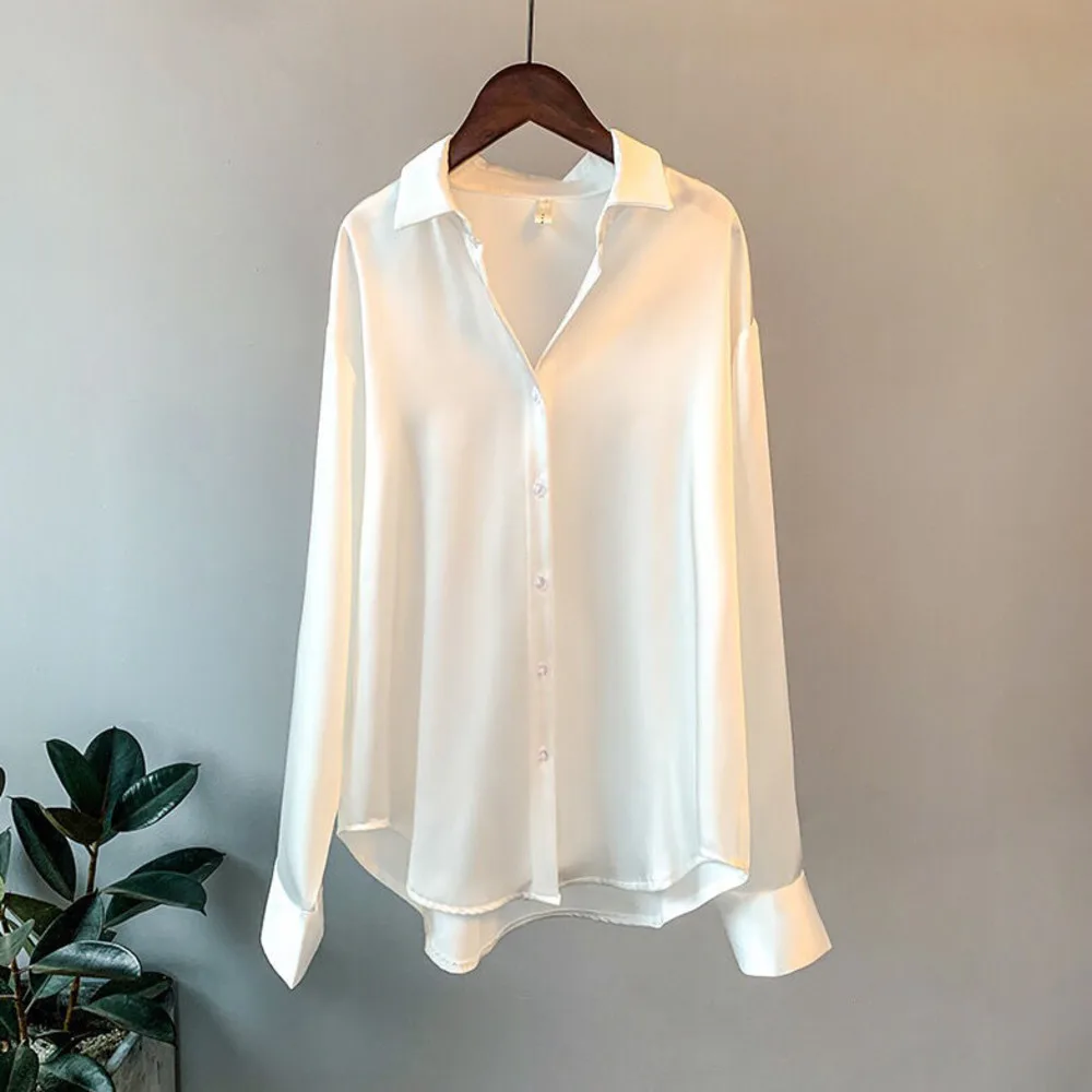 women's shirt collared Long sleeve Satin fashion tops spring and autumn new vertical korean Style loose womens clothes
women's shirt collared Long sleeve Satin fashion tops spring and autumn new vertical korean Style loose womens clothes