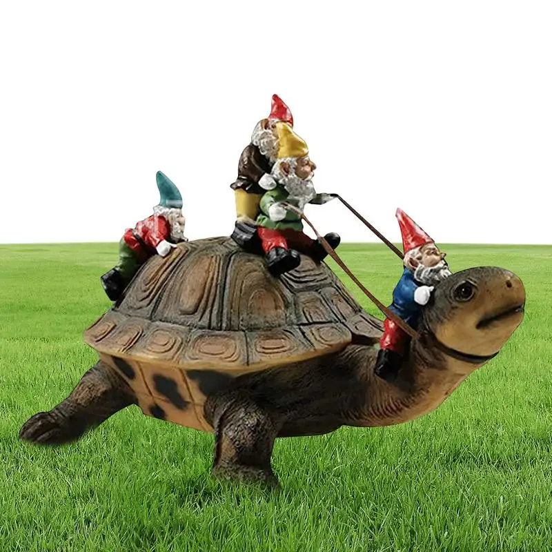 

Garden Gnome Riding Turtle Statue Turtle With Gnome Statues Resin Figurines Portable Gnome Statue Sculptures Yard Art Resin