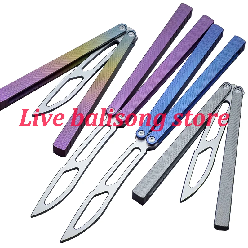 

Theone Serifs Clone Machinewise Balisong Flipper Butterfly Trainer knife Channel TC4 Titanium Handle D2 Blade Bushings System