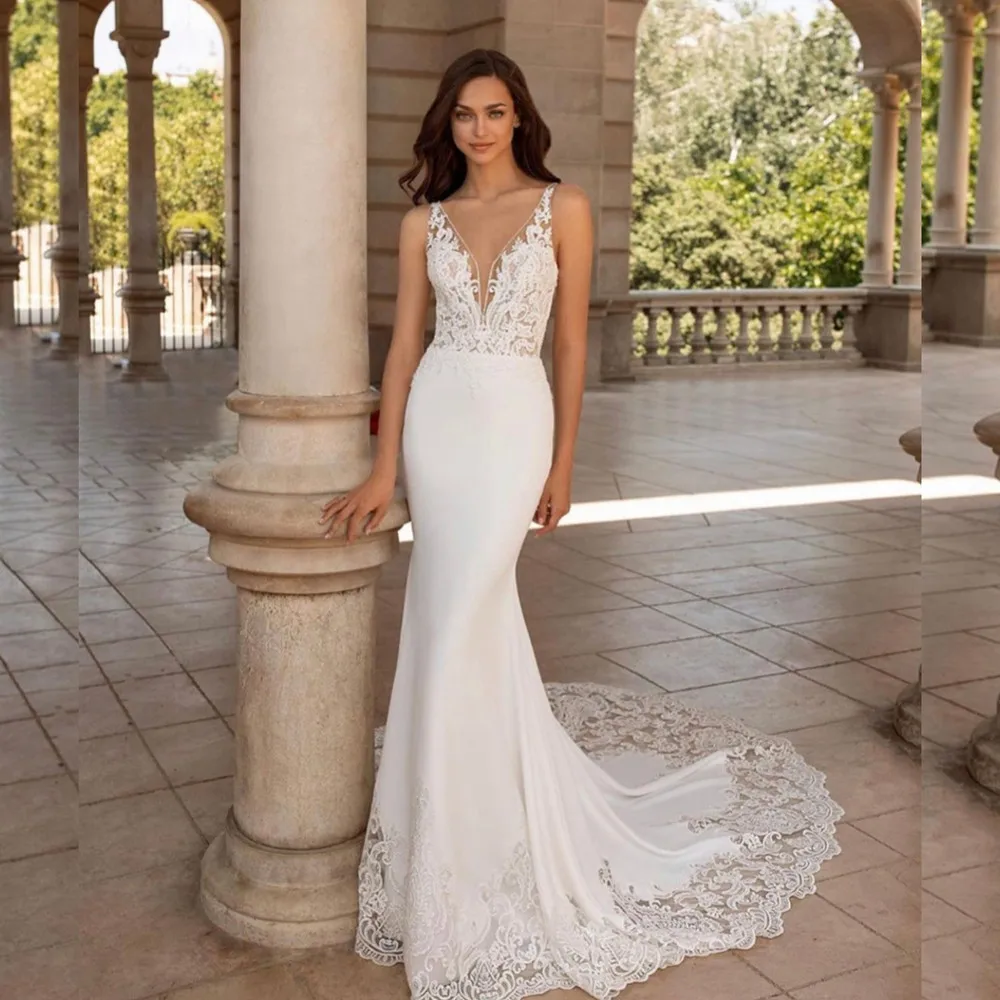 Classic Lace Applique Mermaid Wedding Dresses Sleeveless Illusion Back Bridal Gowns Beading Sequin Court Train Vestidos De Novia
Classic Lace Applique Mermaid Wedding Dresses Sleeveless Illusion Back Bridal Gowns Beading Sequin Court Train Vestidos De Novia