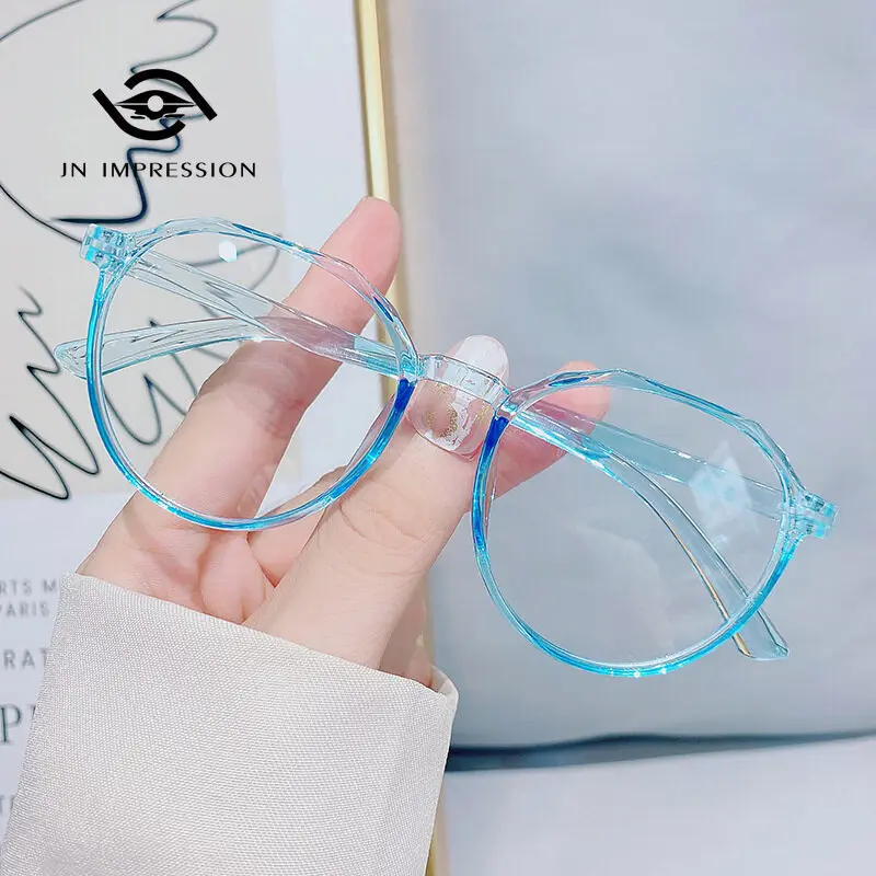 

New 3d Polygon Transparent Frame Plain & Minus Glasses Students Literature Art for Men and Women Simple Korean Myopia Glasses