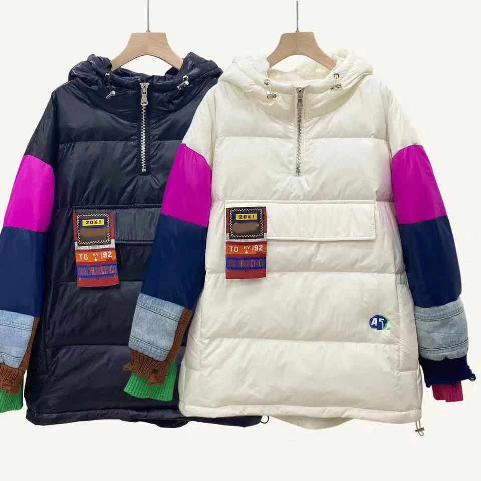 Women's winter jacket down jacket patchwork down jacket female 2021 denim cloth warm in winter White Goose down 
Women's winter jacket down jacket patchwork down jacket female 2021 denim cloth warm in winter White Goose down
