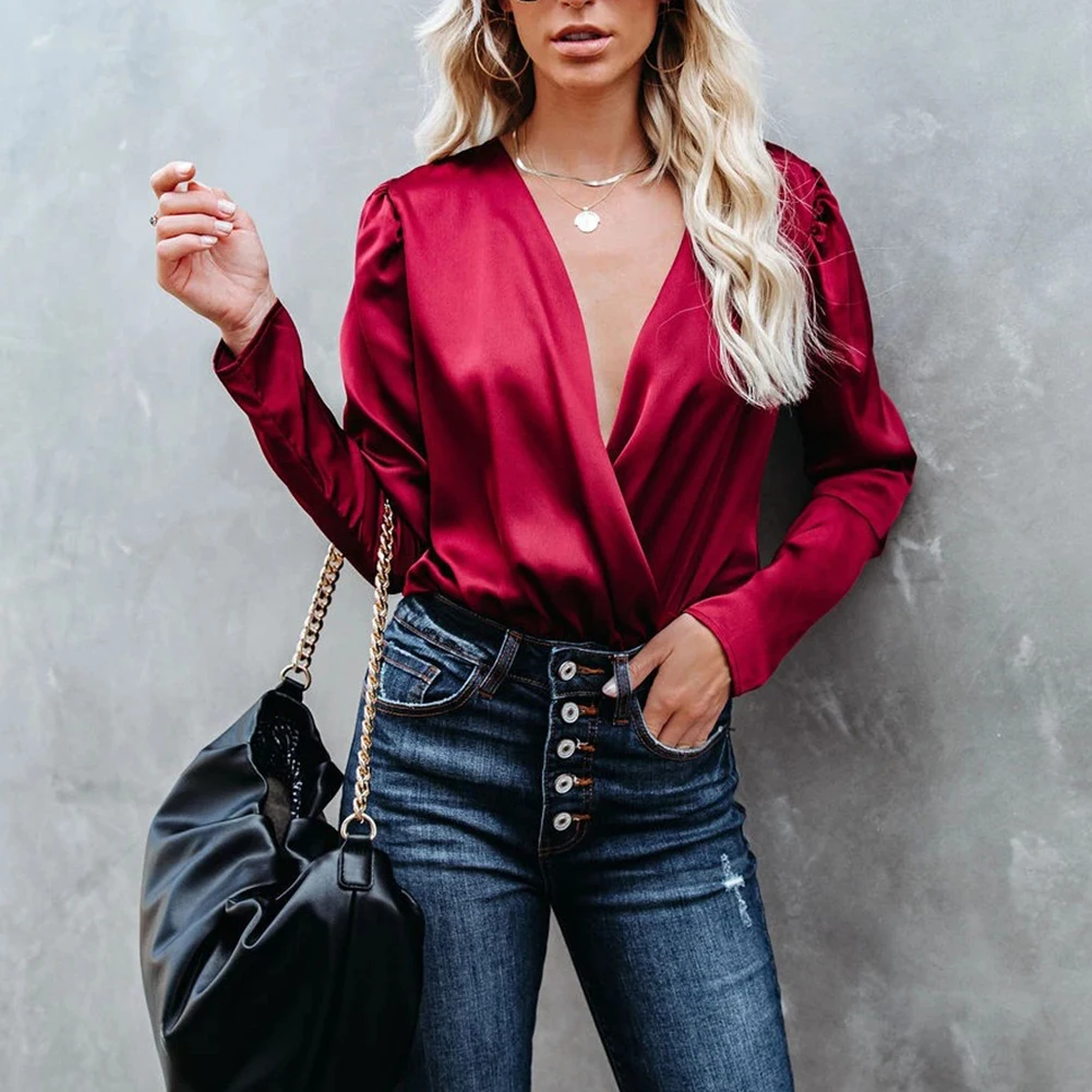 Women Blouse Fashion Satin Silk Deep V Neck Long Sleeve Solid Silky Casual Elegant Blouse Tops Streetwear
Women Blouse Fashion Satin Silk Deep V Neck Long Sleeve Solid Silky Casual Elegant Blouse Tops Streetwear