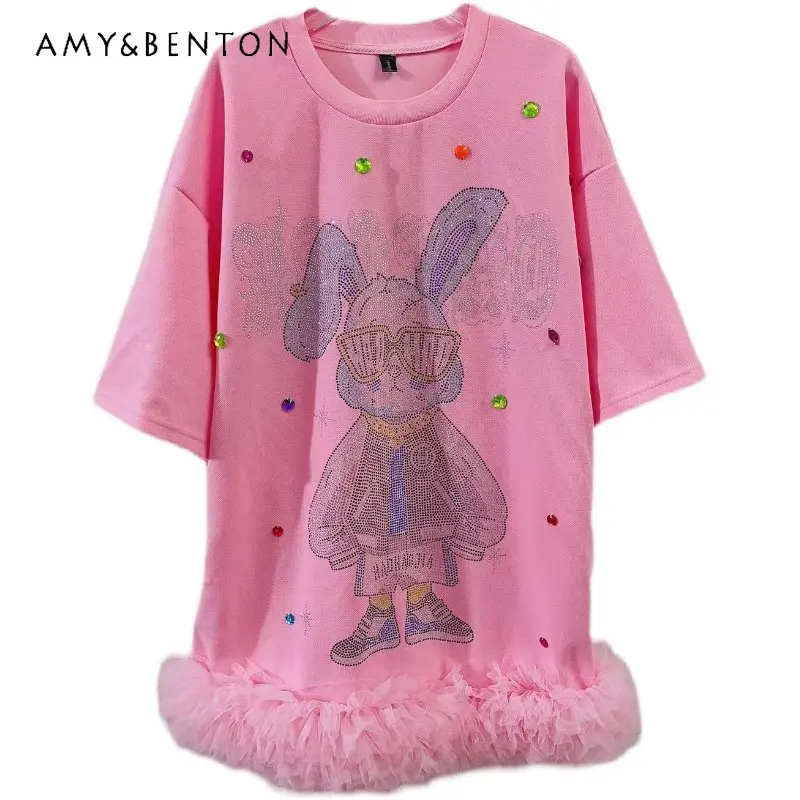 European American Style T-shirt 2023 Summer New Heavy Industry Beads Rhinestone Tshirt Cartoon Bottoming Top Tees For Women Girl
European American Style T-shirt 2023 Summer New Heavy Industry Beads Rhinestone Tshirt Cartoon Bottoming Top Tees For Women Girl