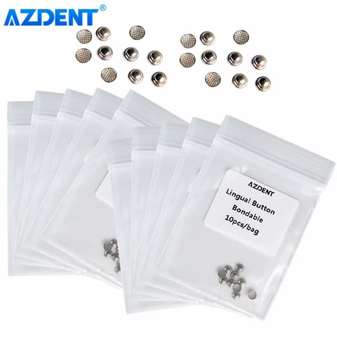 10 упаковок AZDENT Стоматологические Ортодонтические языковые кнопки, моноблоки MIM, Круглый сетчатый низ, металлические боковые пряжки 10 шт./упаковка