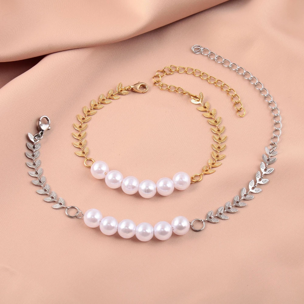 Fashion Simple Imitation Pearl Stainless Steel Leaf Gold Plated Bracelets For Women Gift Hip Hop Jewelry Accessories Wholesale
Fashion Simple Imitation Pearl Stainless Steel Leaf Gold Plated Bracelets For Women Gift Hip Hop Jewelry Accessories Wholesale