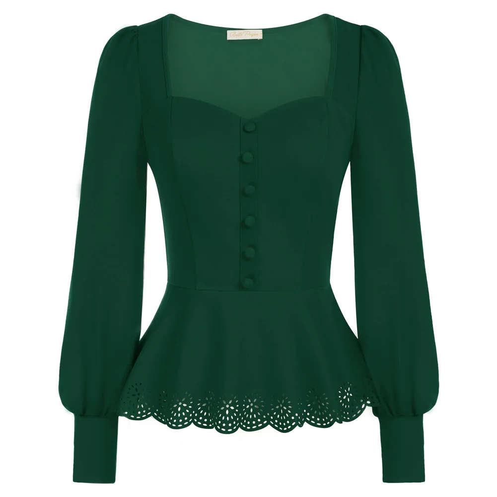BP Women's Blouse Elegant Vintage Burn-Out Hem Tops Long Lantern Sleeve Tunics Square Neck Peplum Tops Roupas Femininas
BP Women's Blouse Elegant Vintage Burn-Out Hem Tops Long Lantern Sleeve Tunics Square Neck Peplum Tops Roupas Femininas