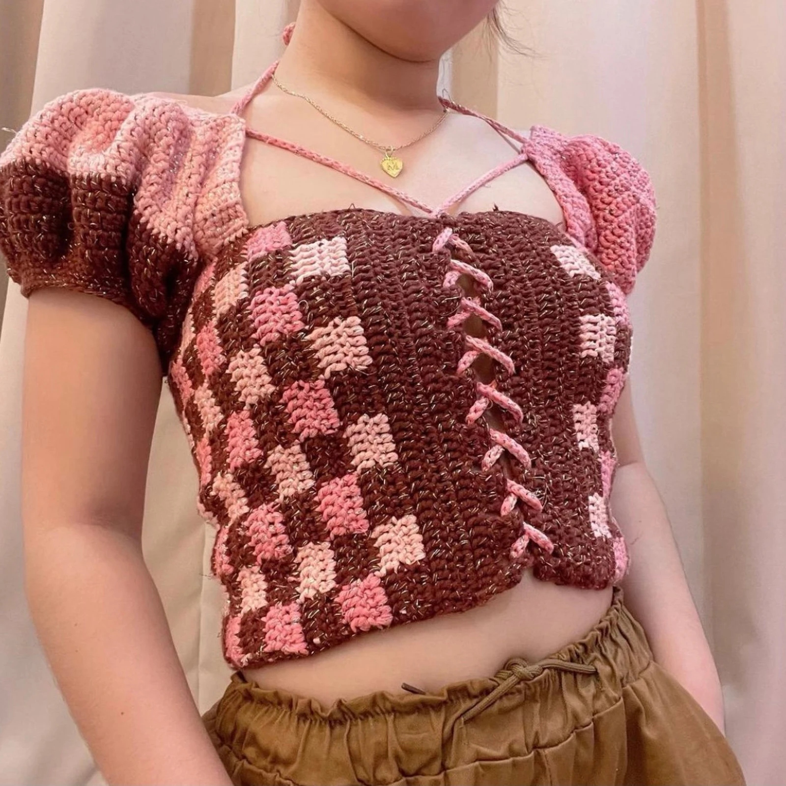 Dourbesty Y2k, вязаные футболки с пышными рукавами для принцесс, женские укороченные топы, квадратный вырез, короткий рукав, лоскутные клетчатые п... 
Dourbesty Y2k, вязаные футболки с пышными рукавами для принцесс, женские укороченные топы, квадратный вырез, короткий рукав, лоскутные клетчатые п...