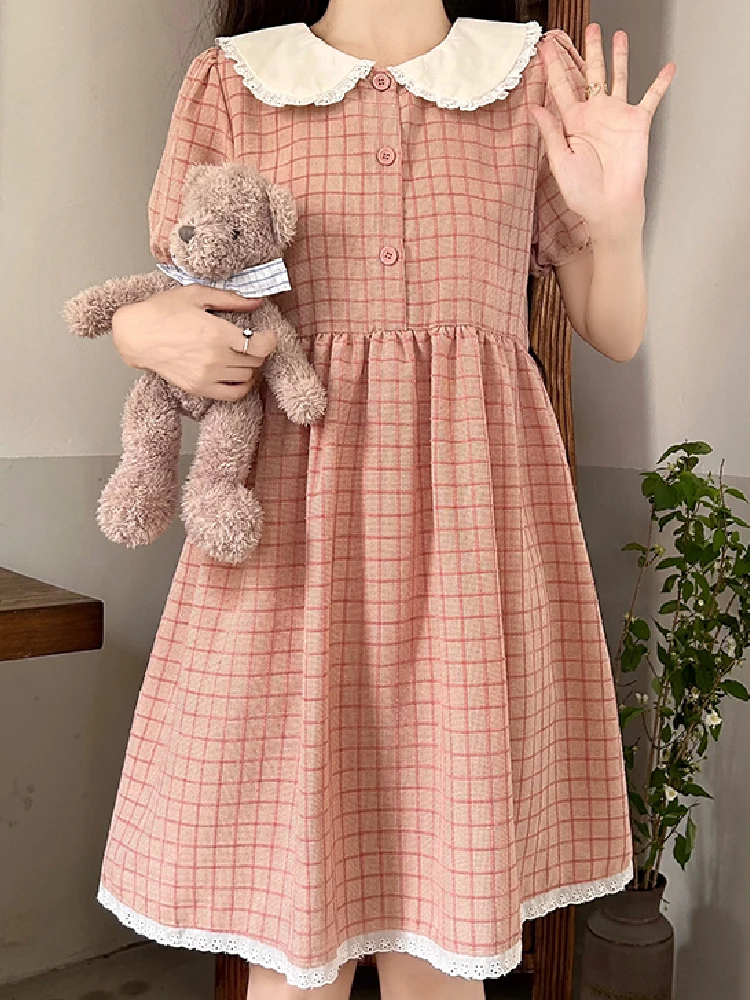 Sweet Mori Girly Lattice Printed Preppy Style Women Dress Summer Pink Fairy Peter Pan Collar Bow Waist Short Sleeve Mini Dresses
Sweet Mori Girly Lattice Printed Preppy Style Women Dress Summer Pink Fairy Peter Pan Collar Bow Waist Short Sleeve Mini Dresses