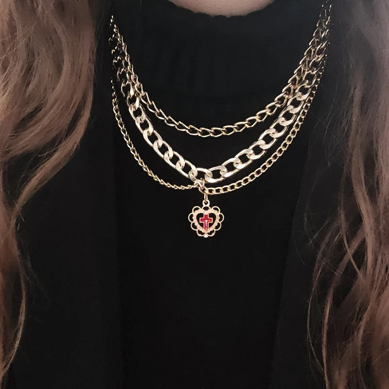 Punk Gold Curb Link Chains Multilayer Cross Heart Necklace for Women Choker Necklace Collar Streetwear Party Jewelry Wholesale
Punk Gold Curb Link Chains Multilayer Cross Heart Necklace for Women Choker Necklace Collar Streetwear Party Jewelry Wholesale