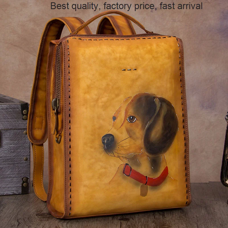 High quality luxury brand Hand Painted Dog&Deer Distressed Cognac Leather Large Capacity Men Backpack Laptop School Male Shoulde
High quality luxury brand Hand Painted Dog&Deer Distressed Cognac Leather Large Capacity Men Backpack Laptop School Male Shoulde