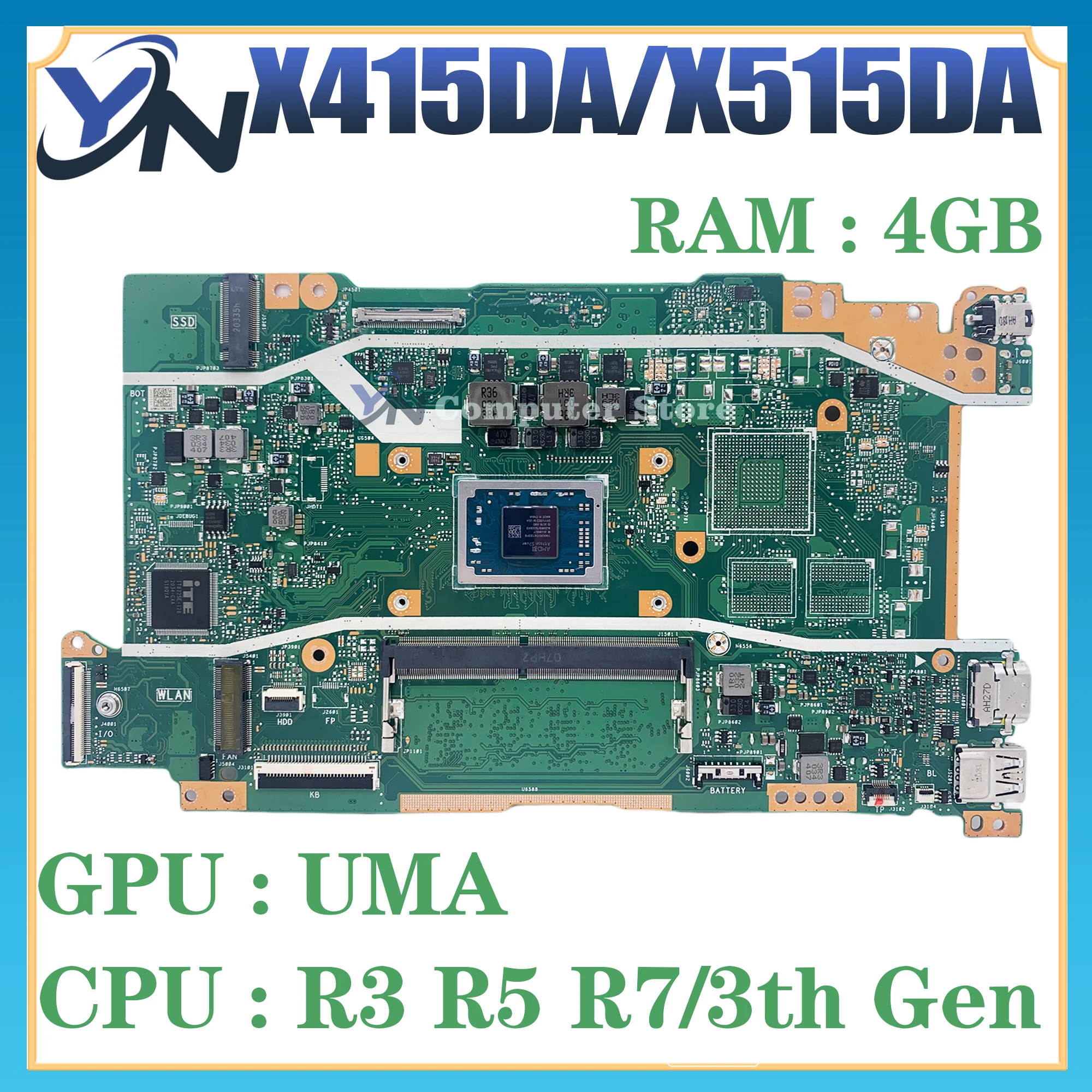 

X415DA Mainboard For ASUS VivoBook X415D X515DA X515DAP X415DAP Laptop Motherboard R3-3200 R5-3500 4GB-RAM UMA 100% Test