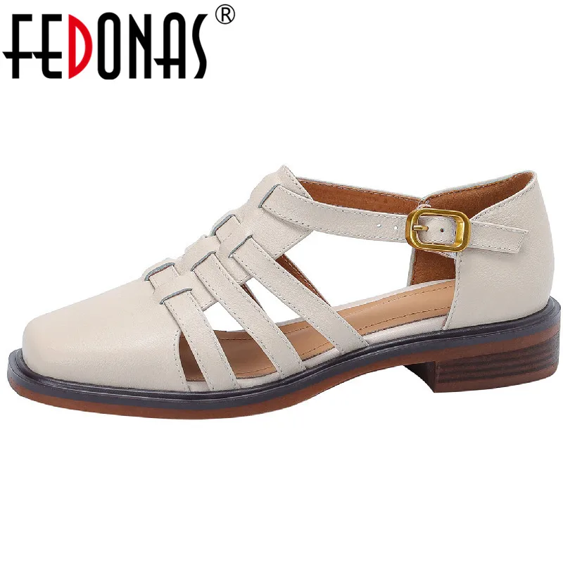 

Женские туфли-лодочки FEDONAS, повседневные сандалии-гладиаторы из натуральной кожи на низком каблуке в стиле ретро, весна-лето 2019