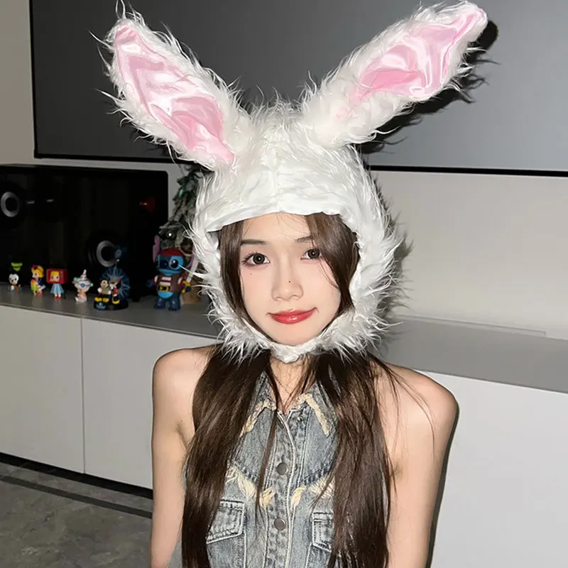

Cute Fluffy Rabbit Bunny Ears Hat Headgear Women Girl Earflap Cap Boy Warm Head Warmer Winter Kawaii Beanie Hat Christmas Bonnet