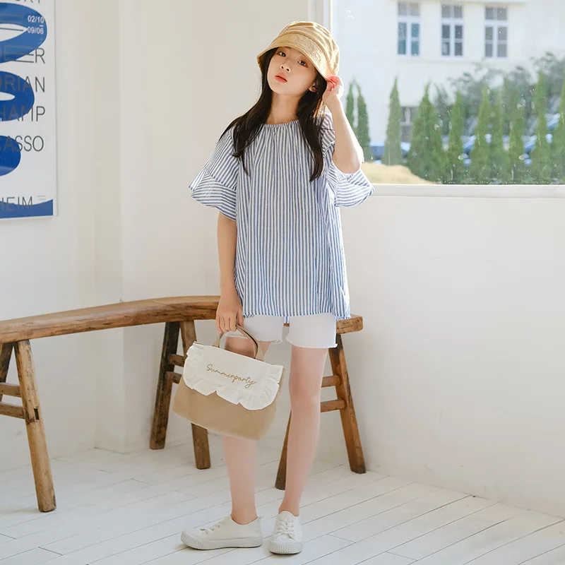 2022, одежда в стиле преппи для девочек от 10 до 12 лет, рубашки в полоску и белые джинсовые шорты, одежда для девочек, летний наряд
2022, одежда в стиле преппи для девочек от 10 до 12 лет, рубашки в полоску и белые джинсовые шорты, одежда для девочек, летний наряд