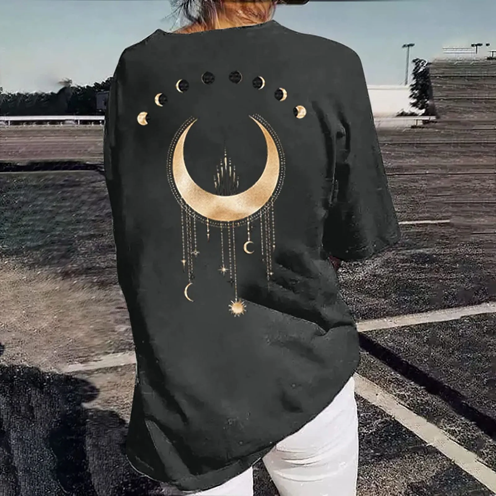 Summer Women Oversized Tops Sun Moon Print T-shirt Vintage Casual Short Sleeve Graphic T Shirts Loose Fit Crewneck Long Tees
Summer Women Oversized Tops Sun Moon Print T-shirt Vintage Casual Short Sleeve Graphic T Shirts Loose Fit Crewneck Long Tees