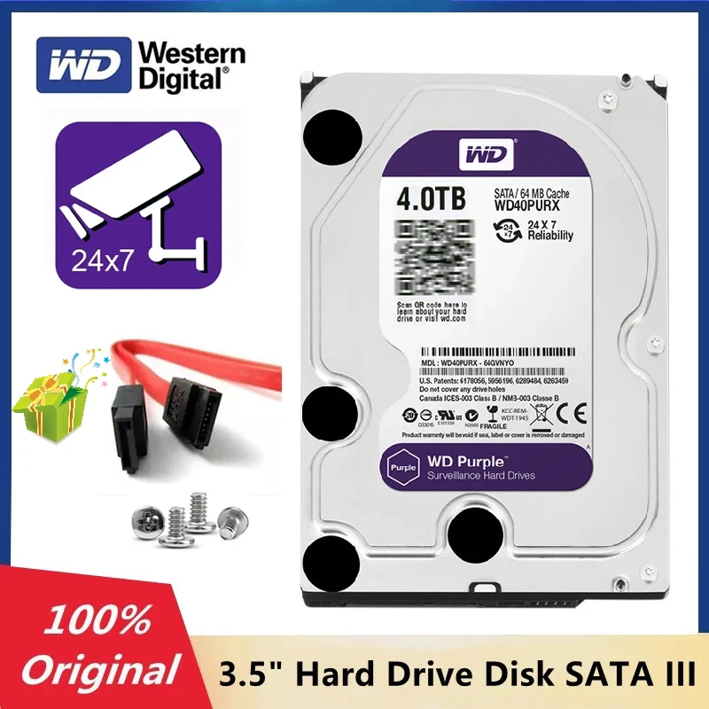 

Western Digital WD Purple 4TB 3.5" Internal Hard Drive Disk 64M Cache SATA III 5400RPM 6Gb/s Surveillance HDD for CCTV DVR NVR