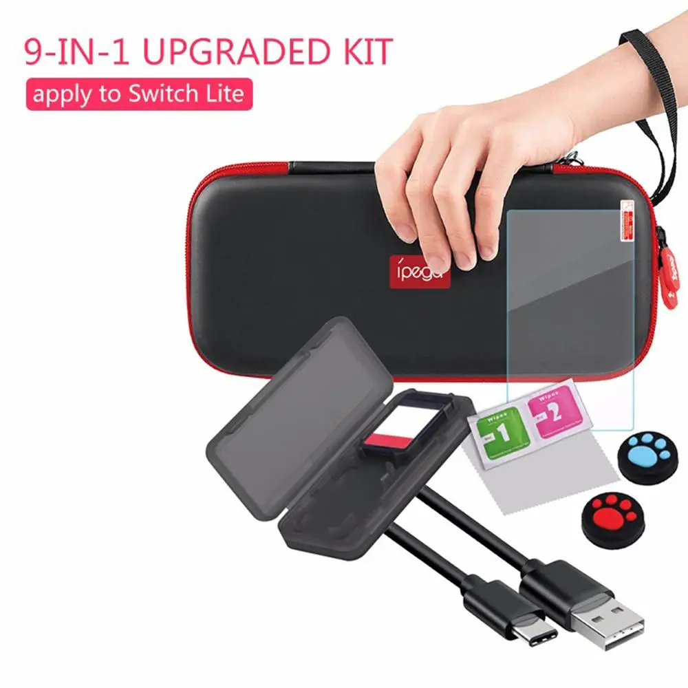 9 в 1 модернизированная сумка для хранения для Switch Lite с футляром для карт + чехол для чистки + закаленная пленка + клавишные колпачки + кабель д... 
9 в 1 модернизированная сумка для хранения для Switch Lite с футляром для карт + чехол для чистки + закаленная пленка + клавишные колпачки + кабель д...