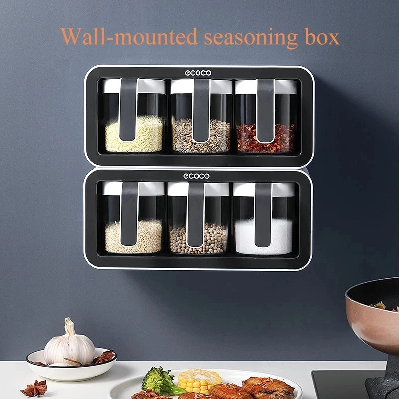 Wall Mount Spice Rack Organizer Sugar Bowl Salt Shaker Seasoning Container Spice Boxes With Spoons Kitchen Supplies Storage Set
Wall Mount Spice Rack Organizer Sugar Bowl Salt Shaker Seasoning Container Spice Boxes With Spoons Kitchen Supplies Storage Set