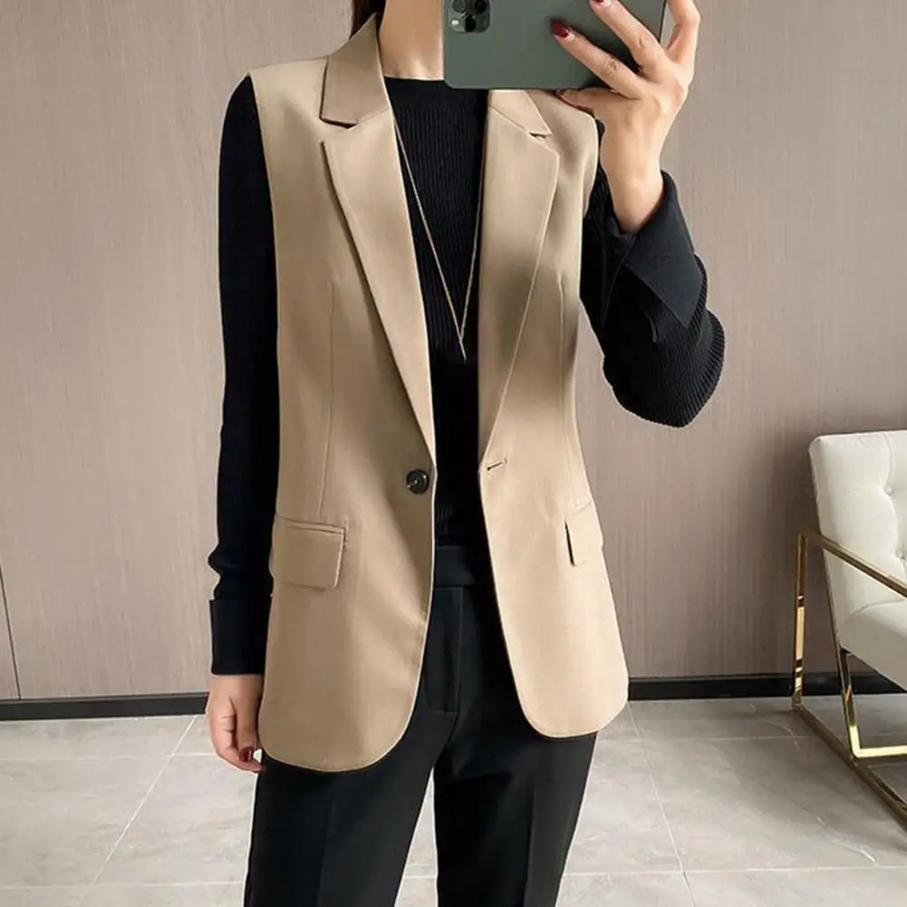 Summer Women Blazer Coat Solid Color Sleeveless Turn-down Collar Suit Jacket Temperament Female Long Vest
Summer Women Blazer Coat Solid Color Sleeveless Turn-down Collar Suit Jacket Temperament Female Long Vest