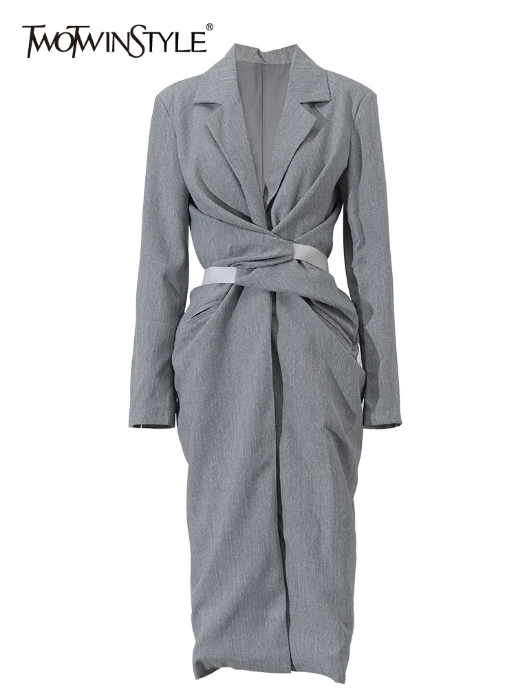 TWOTWINSTYLE Solid Casual Slimming Dresses For Women Notched Collar Long Sleeve Spliced Belt Minimalist Dress Female Fashion New
TWOTWINSTYLE Solid Casual Slimming Dresses For Women Notched Collar Long Sleeve Spliced Belt Minimalist Dress Female Fashion New