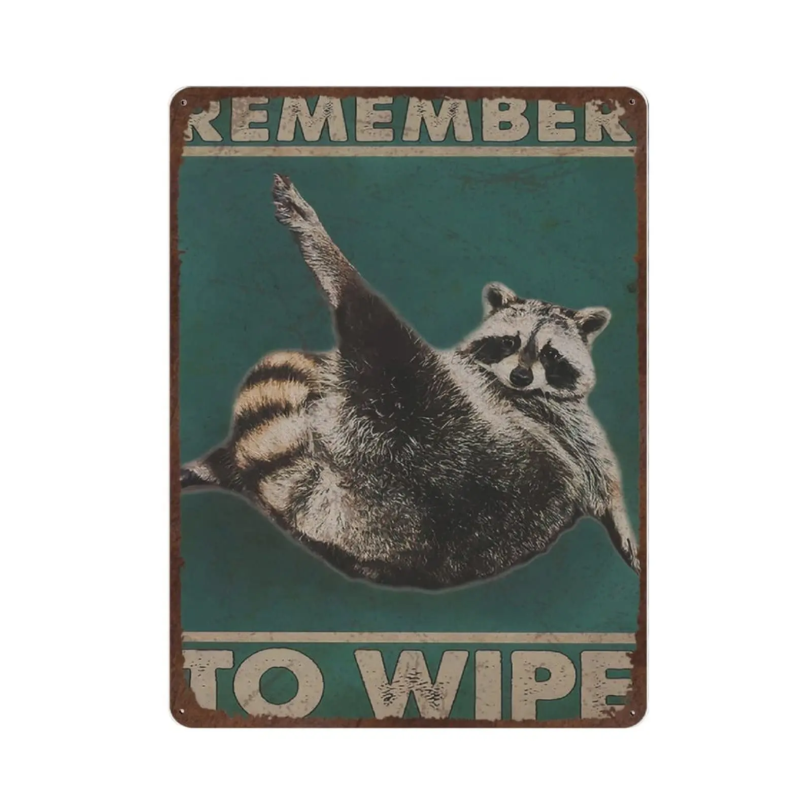 

Antique Durable Thick Metal Sign,Remember to Wipe Cat Tin Sign,Funny Raccoon Bathroom Decor,Vintage Wall Decor