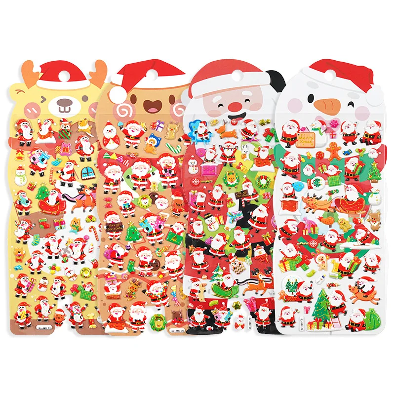 

1 лист рождественских наклеек с Санта-Клаусом, Мультяшные 3D наклейки с рождественским снеговиком, оленем, игрушка «сделай сам», канцелярские принадлежности, праздничный декор для детей, подарок