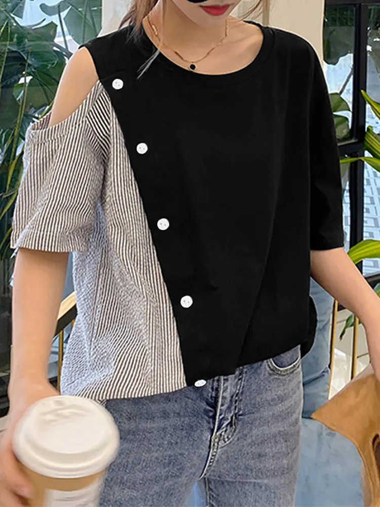 Off Shoulder Work Tops 2022 ZANZEA Casual O Neck Striped Blusas Fashion Korean Short Sleeve Patchwork Blouse Women Summer Shirt
Off Shoulder Work Tops 2022 ZANZEA Casual O Neck Striped Blusas Fashion Korean Short Sleeve Patchwork Blouse Women Summer Shirt