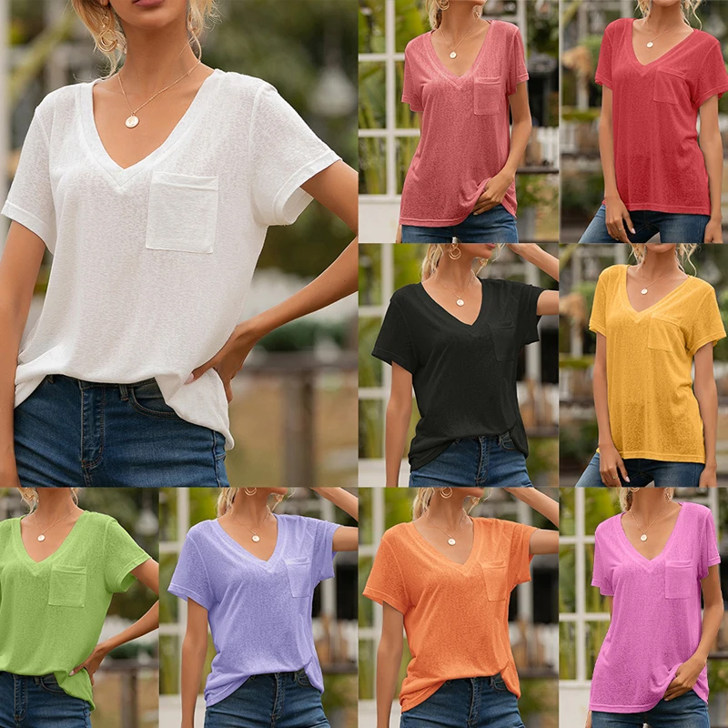 2022 Summer Solid Women Fashion Tops V-neck Pocket Casual Loose Short Sleeve T-Shirt Graphic Tees Egirl Female
2022 Summer Solid Women Fashion Tops V-neck Pocket Casual Loose Short Sleeve T-Shirt Graphic Tees Egirl Female